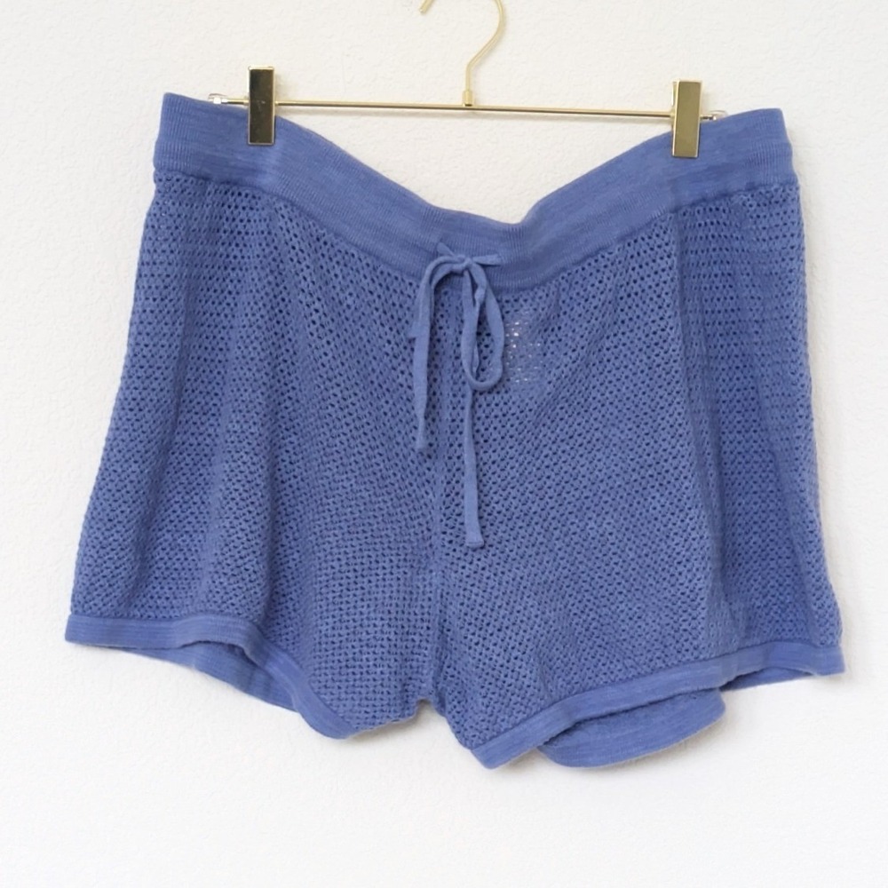 Pact Beachside Crochet Shorts XXL Blue Drawstring Organic Cotton Linen Knit